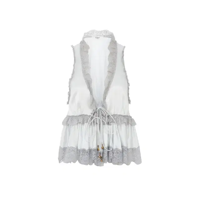 Chloé Tie-front sleeveless top in washed silk satin & lace