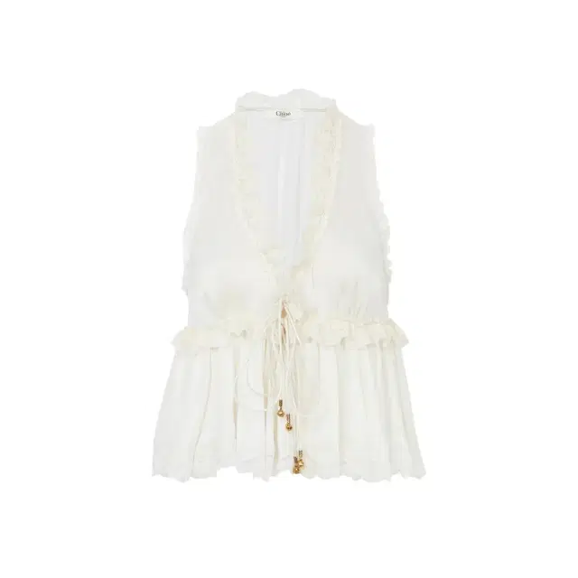 Chloé Tie-front sleeveless top in washed silk satin & lace