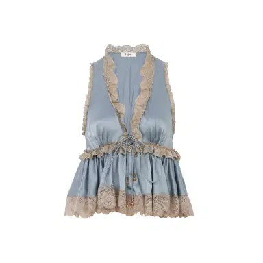 Chloé Tie-front sleeveless top in washed silk satin & lace | Thumbnail 1