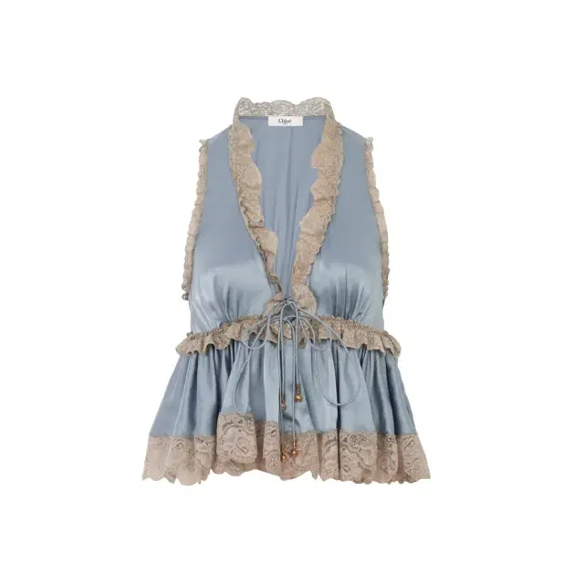 Chloé Tie-front sleeveless top in washed silk satin & lace