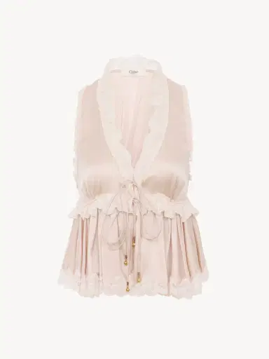 Chloé Tie-front sleeveless top in washed silk satin & lace | Thumbnail 2