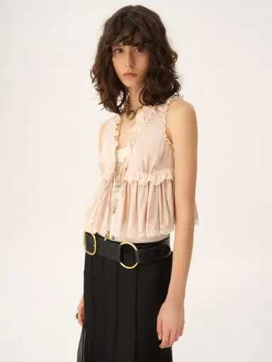 Chloé Tie-front sleeveless top in washed silk satin & lace | Thumbnail 4