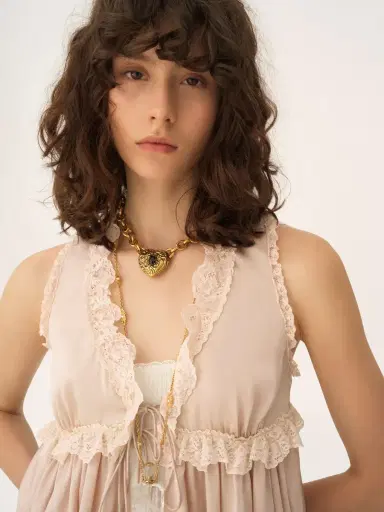 Chloé Tie-front sleeveless top in washed silk satin & lace | Thumbnail 7