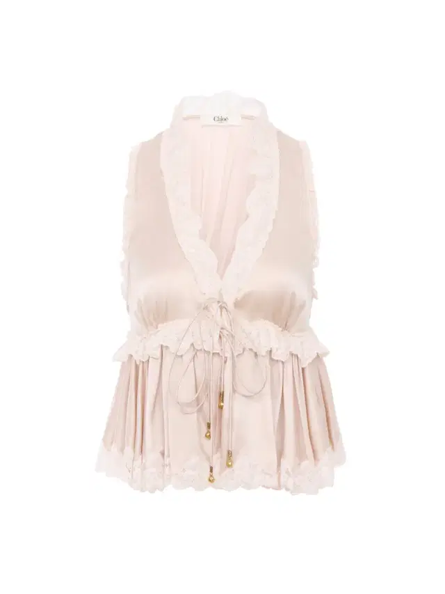 Chloé Tie-front sleeveless top in washed silk satin & lace