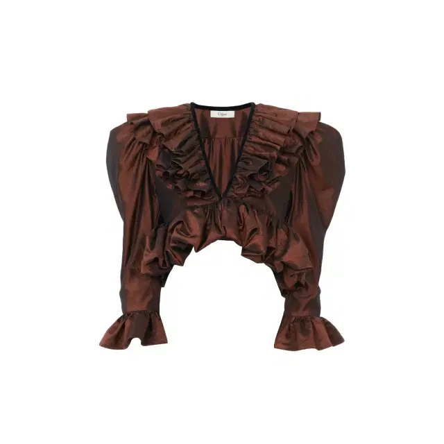 Chloé Cropped V-neck ruffle top in washed silk taffeta