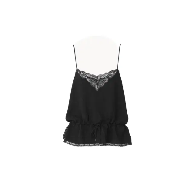 Drawstring camisole top in silk jacquard & lace