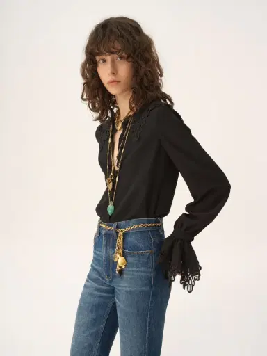 Chloé Fluid blouse in crêpe de chine & lace | Thumbnail 4