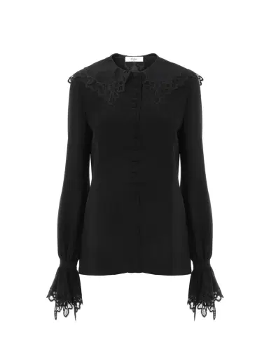 Chloé Fluid blouse in crêpe de chine & lace | Thumbnail 1