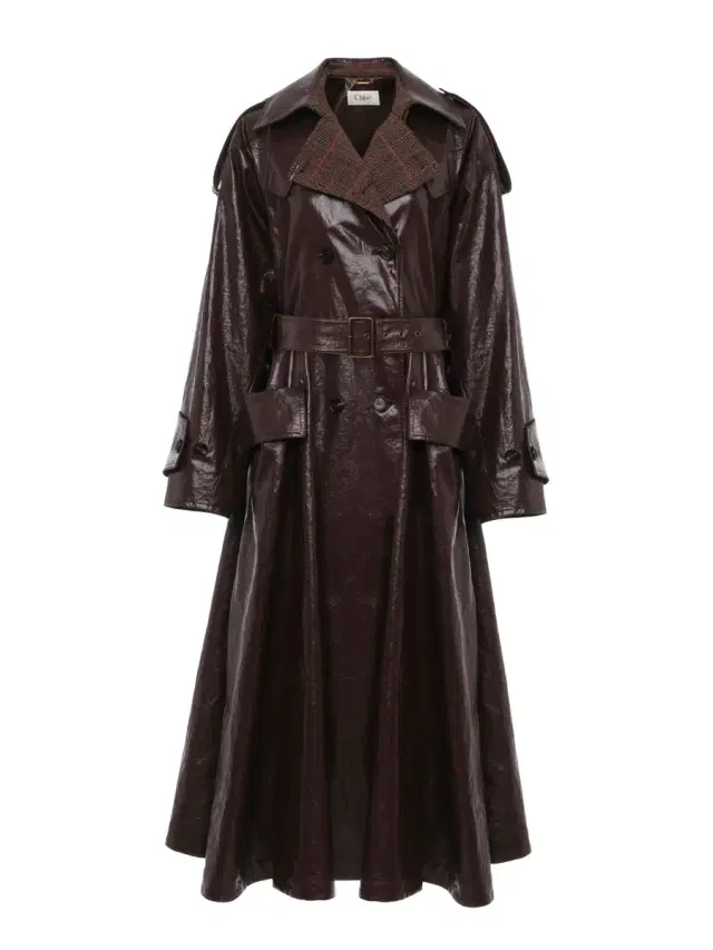 Chloé Double-breasted long riding coat in coated linen