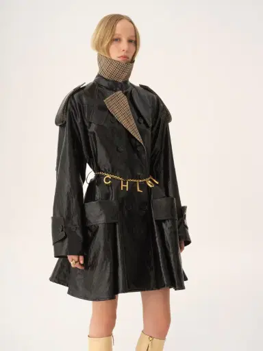 Chloé Double-breasted short riding coat in coated linen | Thumbnail 4