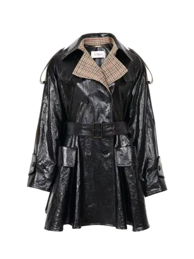 Chloé Double-breasted short riding coat in coated linen | Thumbnail 1