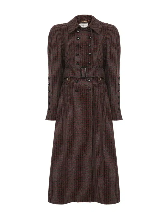 Chloé Double-breasted riding coat in houndstooth wool