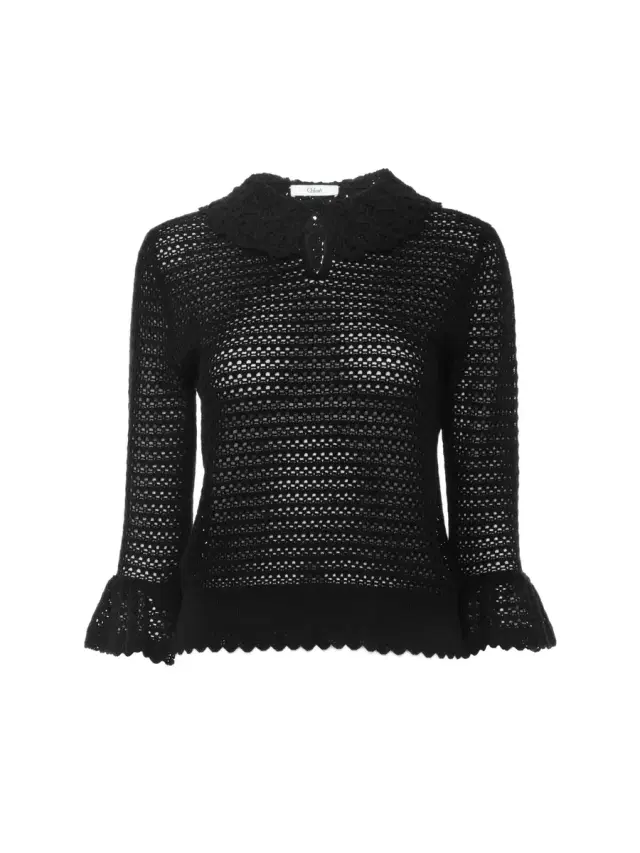 Chloé Elbow-sleeve collar sweater in a wool knit