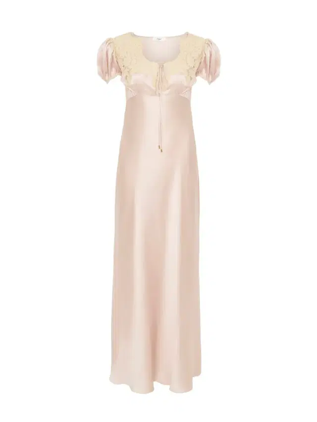 Chloé Puff-sleeve column dress in washed silk satin & lace