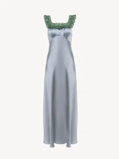 Chloé Sleeveless column dress in washed silk satin & lace | Thumbnail 2