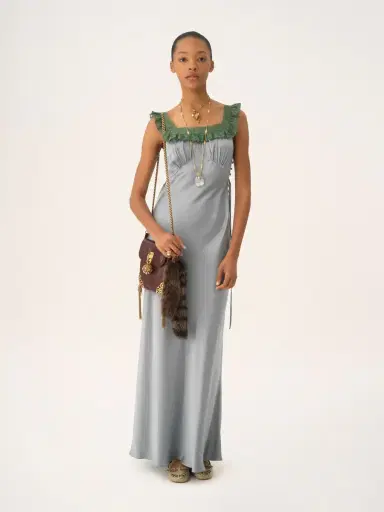 Chloé Sleeveless column dress in washed silk satin & lace | Thumbnail 3