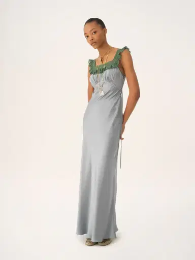 Chloé Sleeveless column dress in washed silk satin & lace | Thumbnail 4