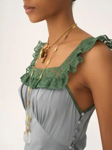 Chloé Sleeveless column dress in washed silk satin & lace | Thumbnail 5