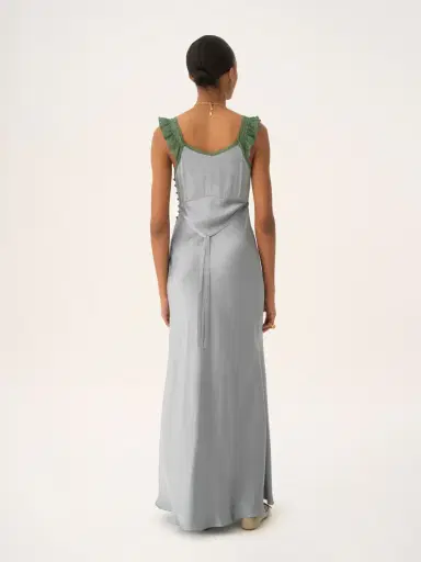Chloé Sleeveless column dress in washed silk satin & lace | Thumbnail 6