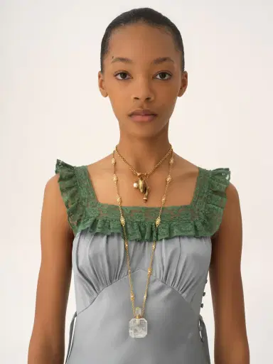 Chloé Sleeveless column dress in washed silk satin & lace | Thumbnail 7