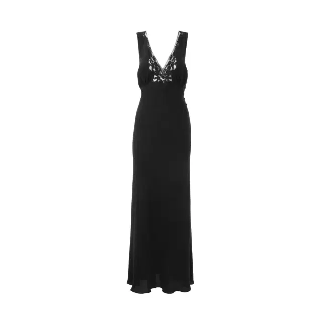 Sleeveless column dress in silk jacquard & lace