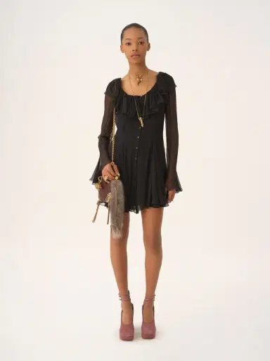Chloé Flared mini dress in silk mousseline | Thumbnail 3