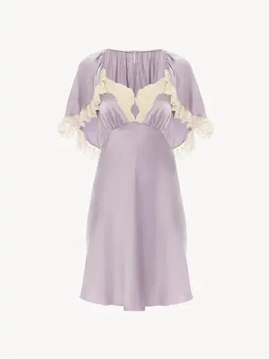 Chloé Mini cape dress in washed silk satin & lace | Thumbnail 2