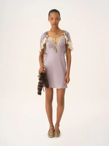 Chloé Mini cape dress in washed silk satin & lace | Thumbnail 3