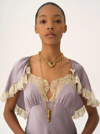 Chloé Mini cape dress in washed silk satin & lace | Thumbnail 6