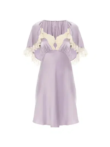 Chloé Mini cape dress in washed silk satin & lace | Thumbnail 1