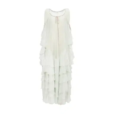 Chloé Oversized long ruffled dress in silk mousseline | Thumbnail 1