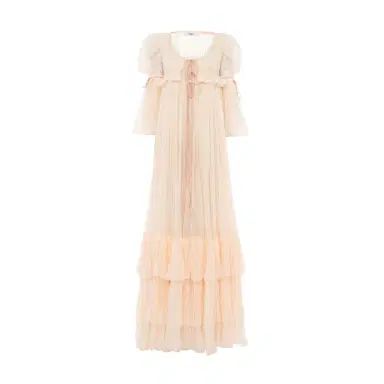 Chloé Oversized long ruffled dress in silk mousseline & lace | Thumbnail 1 Chloé Oversized long ruffled dress in silk mousseline & lace | Thumbnail 1