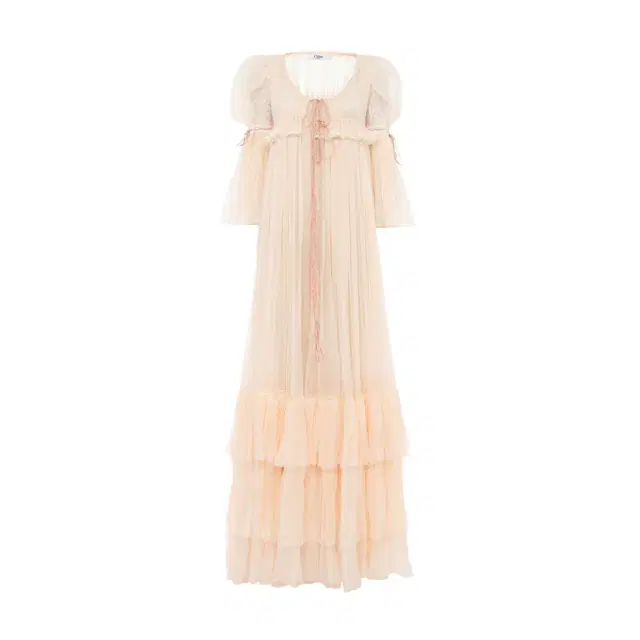 Chloé Oversized long ruffled dress in silk mousseline & lace