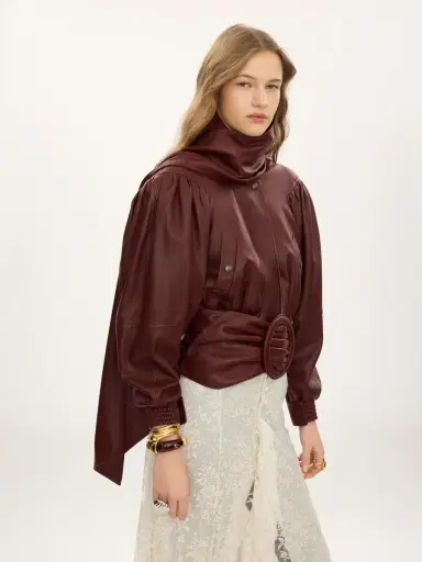 Chloé Cropped scarf jacket in leather | Thumbnail 6