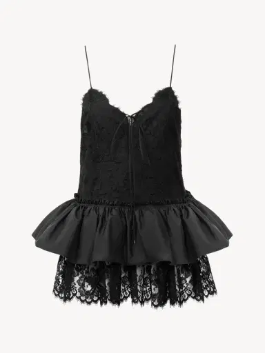Chloé Thin-strap ruffle top in technical taffeta & lace | Thumbnail 2 Chloé Thin-strap ruffle top in technical taffeta & lace | Thumbnail 2