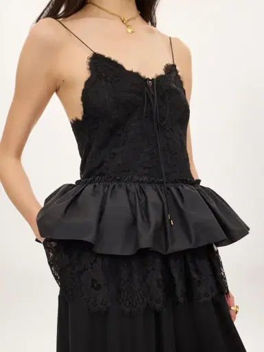 Chloé Thin-strap ruffle top in technical taffeta & lace | Thumbnail 5 Chloé Thin-strap ruffle top in technical taffeta & lace | Thumbnail 5