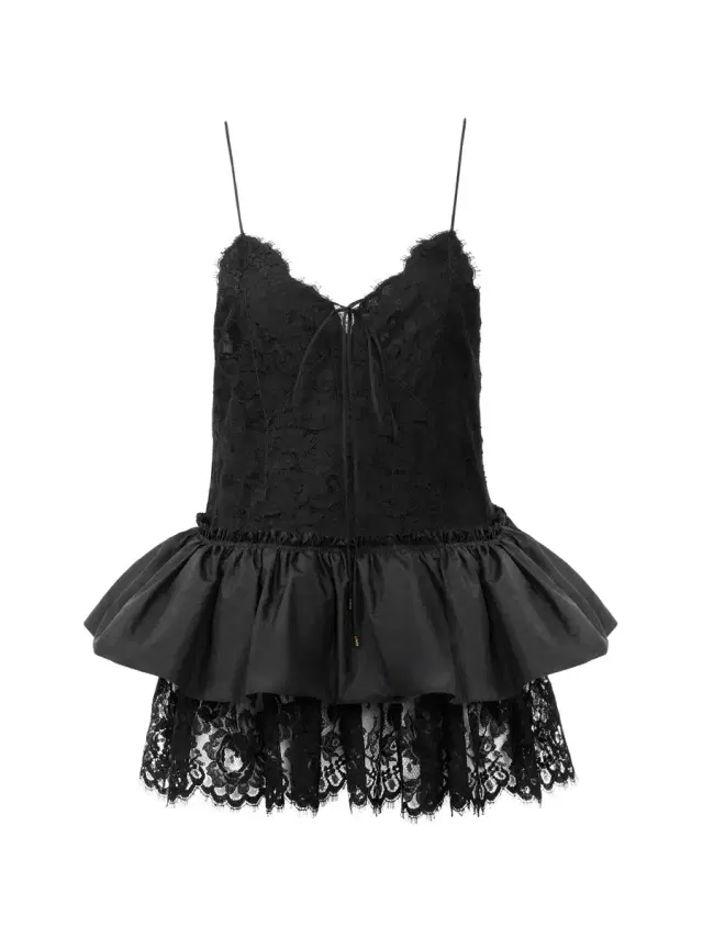 Chloé Thin-strap ruffle top in technical taffeta & lace