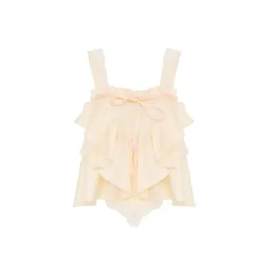 Chloé Sleeveless ruffle top in washed silk satin & lace | Thumbnail 1 Chloé Sleeveless ruffle top in washed silk satin & lace | Thumbnail 1