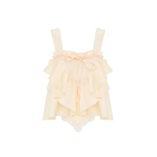 Sleeveless ruffle top in washed silk satin & lace