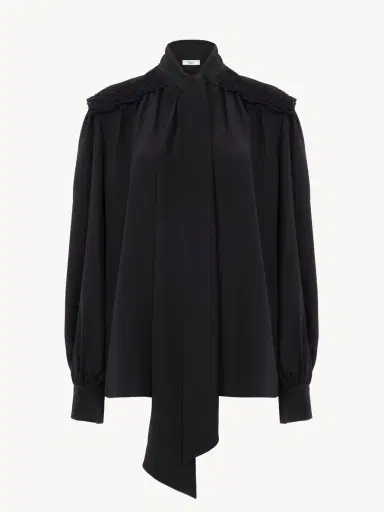 Chloé Gathered scarf-tie blouse in crêpe de chine & lace | Thumbnail 2