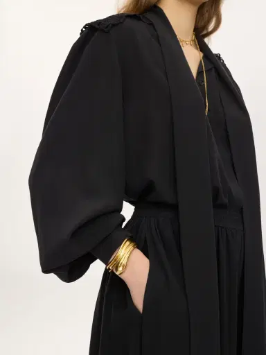 Chloé Gathered scarf-tie blouse in crêpe de chine & lace | Thumbnail 6