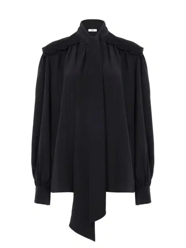 Chloé Gathered scarf-tie blouse in crêpe de chine & lace | Thumbnail 1