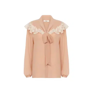 Chloé Tie-front gathered blouse in silk georgette & lace | Thumbnail 1