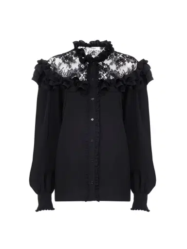 Chloé High-neck ruffled blouse in crêpe de chine & lace | Thumbnail 2