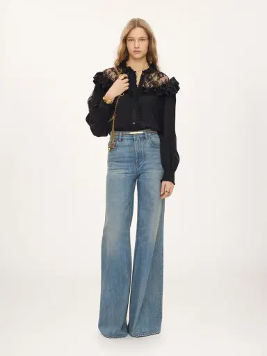 Chloé High-neck ruffled blouse in crêpe de chine & lace | Thumbnail 3