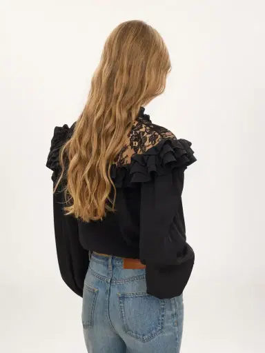 Chloé High-neck ruffled blouse in crêpe de chine & lace | Thumbnail 5