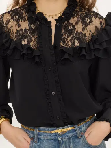 Chloé High-neck ruffled blouse in crêpe de chine & lace | Thumbnail 6