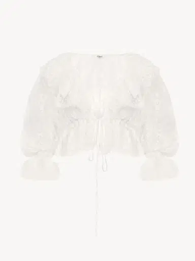 Chloé Cropped V-neck ruffle top in lace | Thumbnail 2