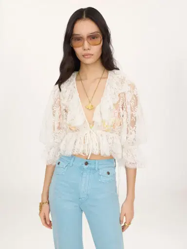 Chloé Cropped V-neck ruffle top in lace | Thumbnail 4