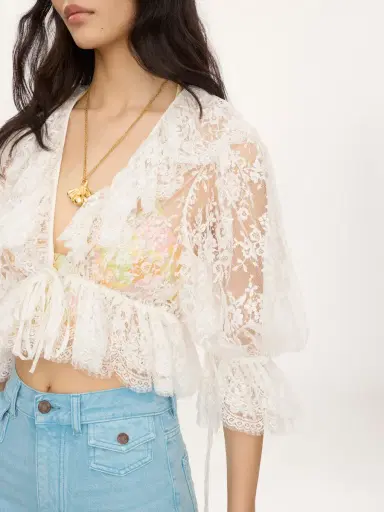 Chloé Cropped V-neck ruffle top in lace | Thumbnail 5